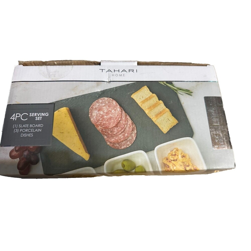 Tahari Home 4 Piece Slate Board Cutting Cheese Charcuterie 3 Serving Dishes